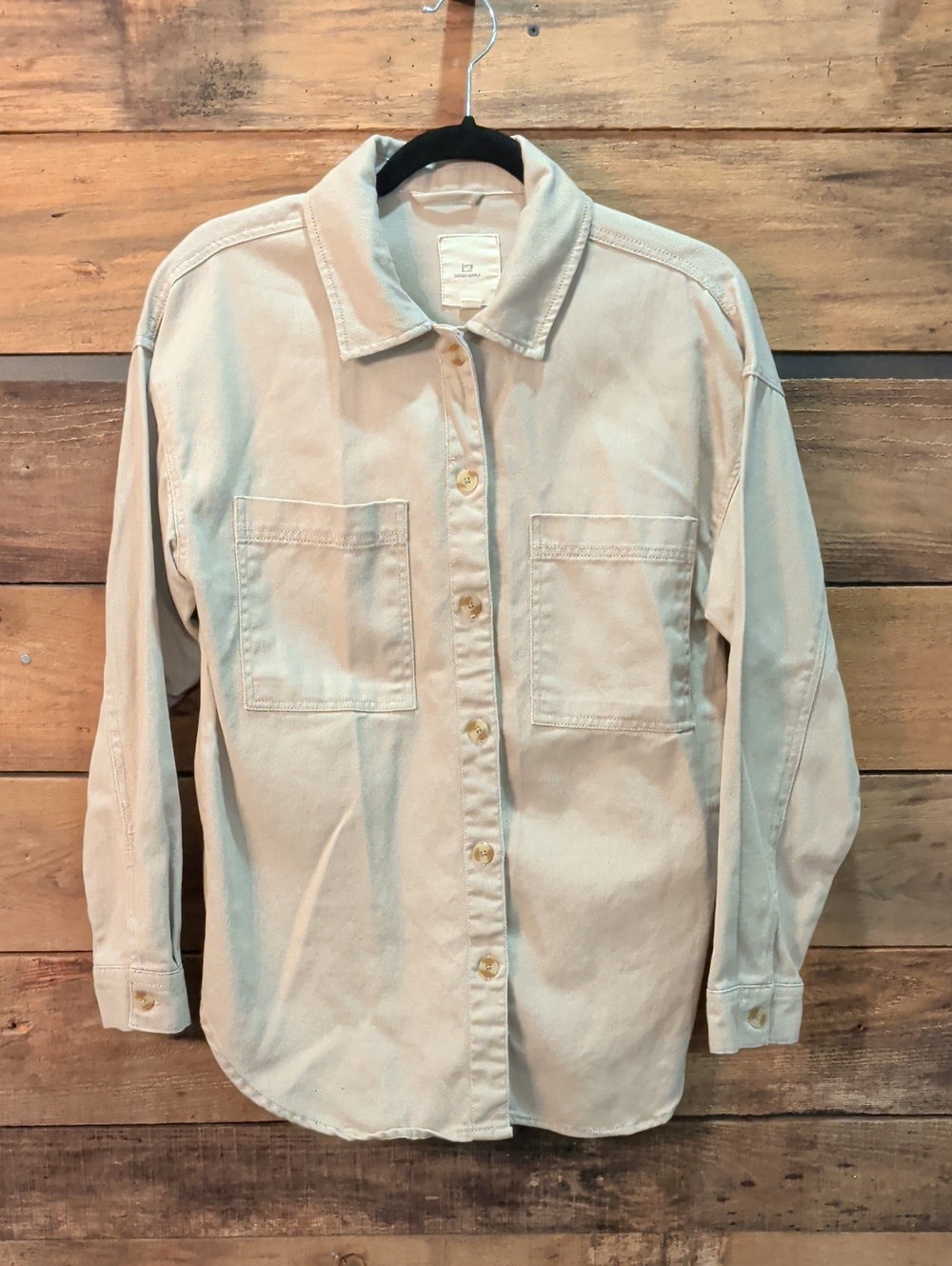 Thread & Supply Cream Oversized Button-Down Workshirt/Light Jacket Xsmall